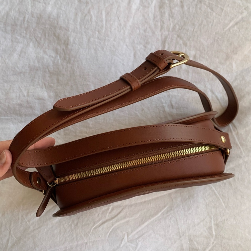 A.P.C. Demi Lune Jute Raffia Leather Crossbody Purse Bag Noisette Brown Tan - Picture 8 of 14